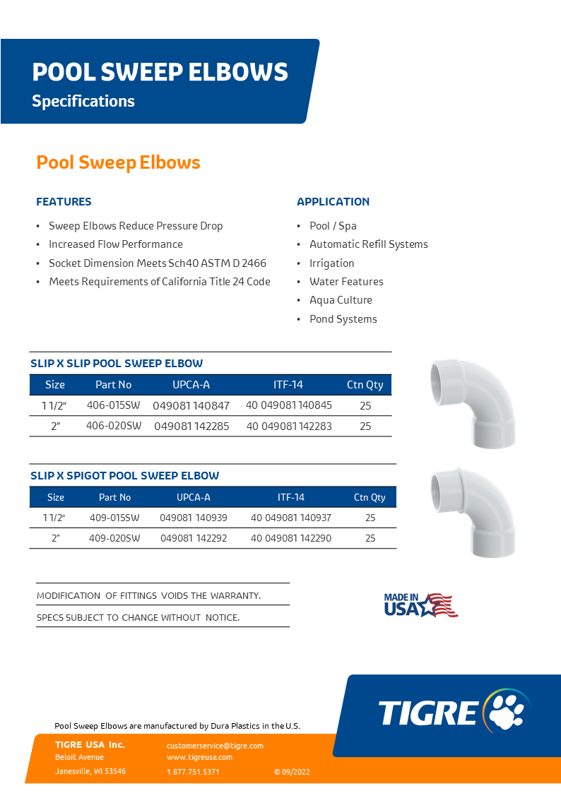 Pool Sweep Elbows