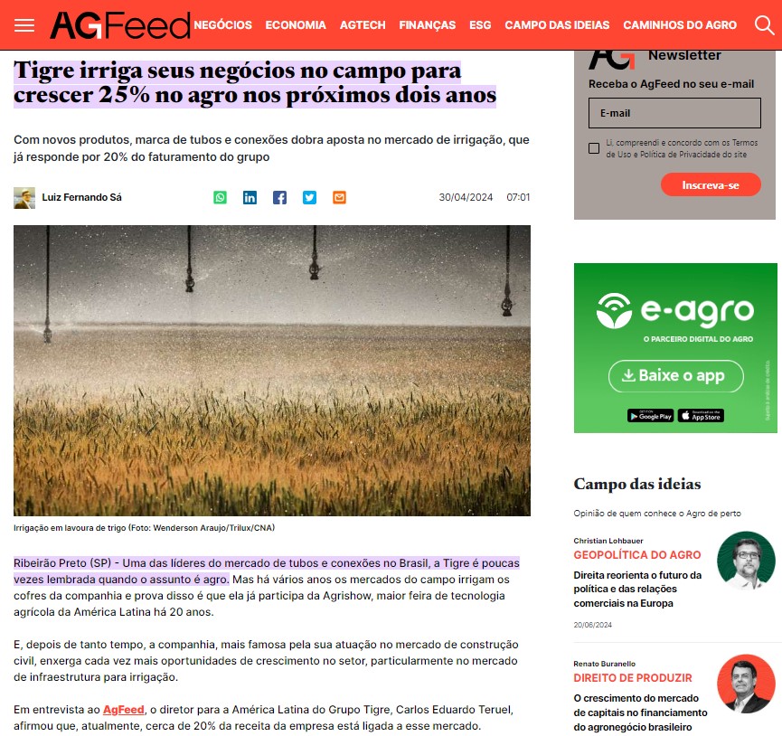 Agfeed - Tigre irriga seus negócios no campo para crescer 25% no agro nos próximos dois anos