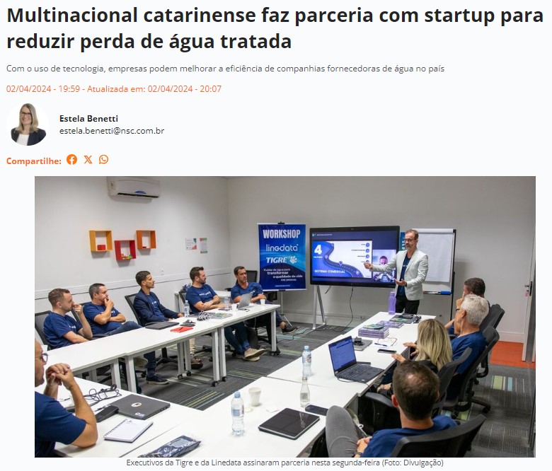 NSC Total - Multinacional catarinense faz parceria com startup para reduzir perda de água tratada