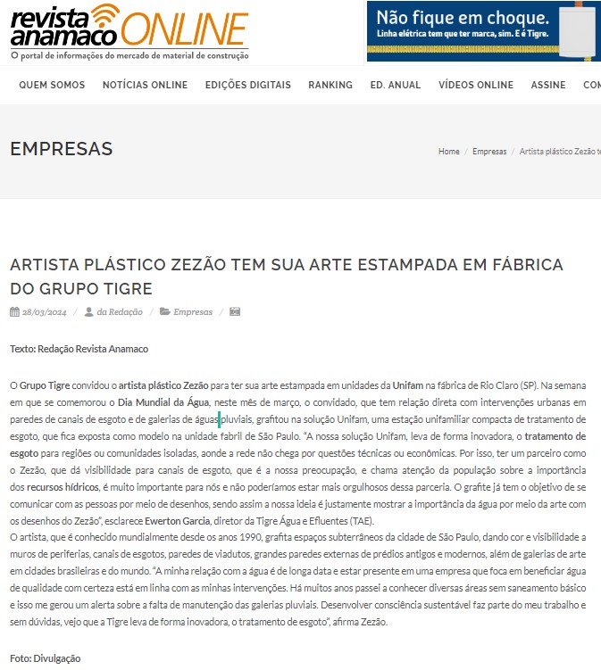 Revista Anamaco - Artista plástico Zezão tem sua arte estampada em fábrica do Grupo Tigre
