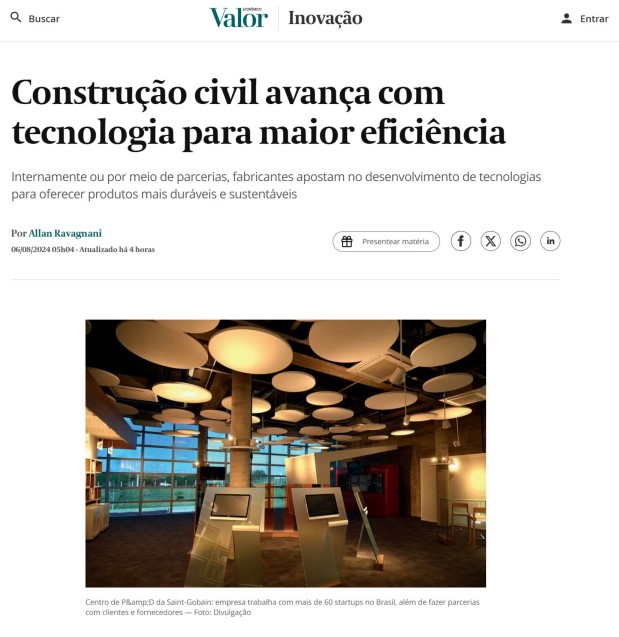 Valor Econômico - Construção civil avança com tecnologia para maior eficiência